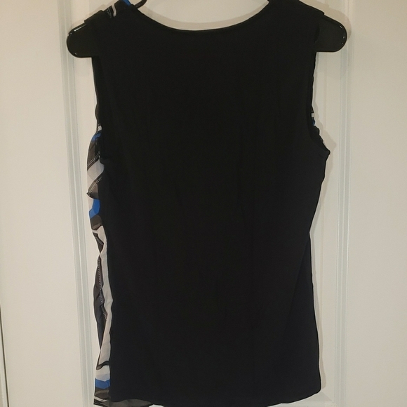New York & Company Black and Blue Asymmetrical Graphic Blouse - Picture 6 of 8